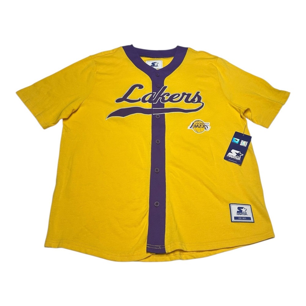 Starter Los Angeles Lakers Baseball Style Jersey Men's L Yellow Button Up Shirt